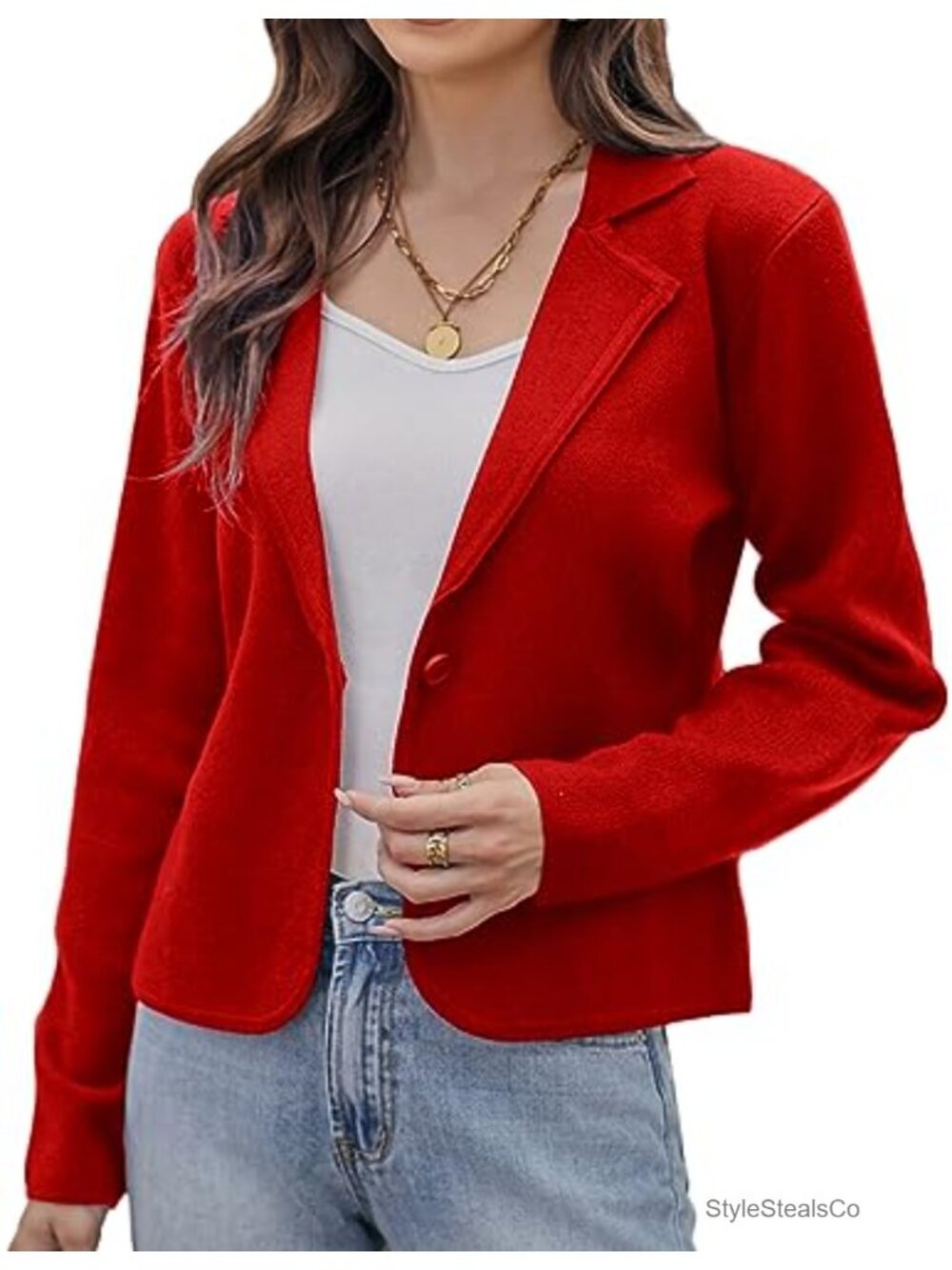 Sweater Blazer Cropped Button Front Knit Blazer Cardigan Long Sleeve